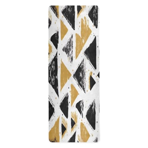 Waassud Esterilla de yoga con triángulos negros y dorados, para ejercicio, gimnasio, yoga, antideslizante, para mujer, 180 x 66 cm