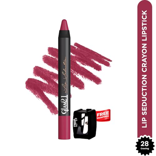 Image of Glam 21 Lip Seduction Non- Transfer Crayon Lipstick up to 12 Hours Stay | Lightweight & Longlasting|Creamy Matte | Smudge Proof - 3.6gm| Carving | 28
