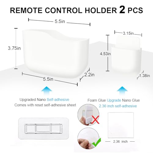 Remote Control Holder Wall Mount Set, Office Supplies Supply Organizer, Bedside Audio-Video Remote Control Shelving, With Self Adhesive Caddy Storage Box, White Wall Phone Stand Mail Sorters