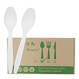 HERLLY Compostable Spoons,300 Disposable Spoons for Party,Large Biodegradable Spoons Eco Friendly Durable and Heat Resistant,Alternative to Plastic Spoons