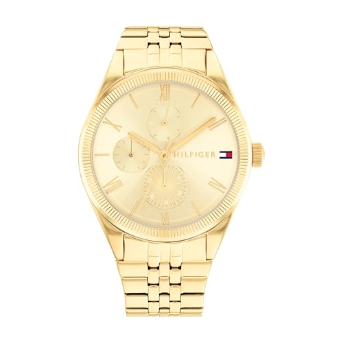 Tommy Hilfiger Montre Analogique Multifunction à Quartz pour Femme avec Bracelet en Acier Inoxydable de Couleur Dorée - 1782592