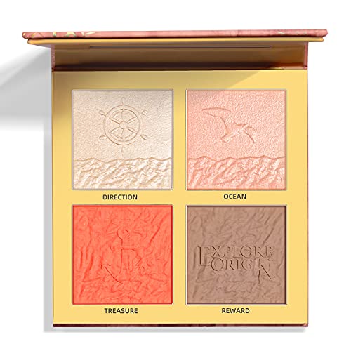 Serseul Highlighter Makeup Palette Contour Palette -4 Colors For Bronzer Highlighter & Blush Highly Pigmented Shimmer Highlighter Powder Face Contour Makeup Palette- Cruelty Free