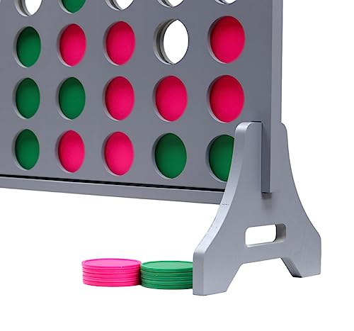 Image of Giant 4 in a Row Game for Family & Adults - Tailgating Pros Jumbo Grey Wooden Four in a Row Indoor & Outdoor Yard Game for Family Party Fun, Portable Activities for Patio, Backyard, and Camping