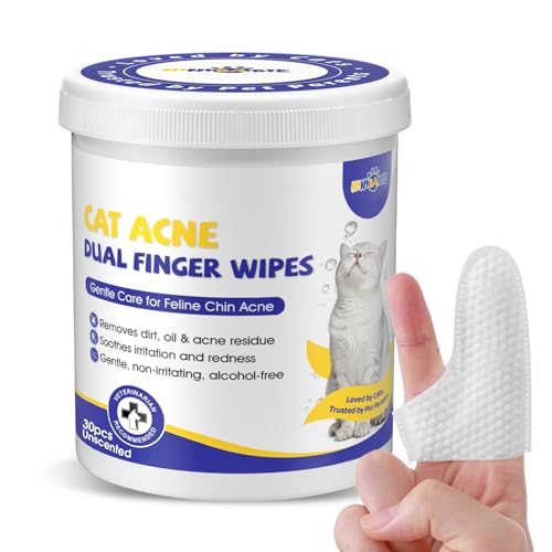 Ninibabie Cat Chin Care Wipes Dual-Finger Wipes for Feline Acne & Blackheads Plant-Based No-Rinse Formula Gentle Cleansing for Sensitive Skin(Unscented-30pcs)
