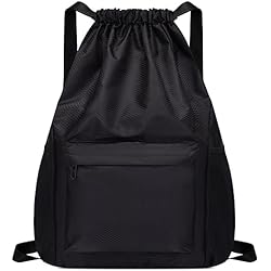 Saisiyiky Bolsas de Cuerdas, Bolsas de Cuerdas Hombre Mujer, Mochila Deportiva Impermeable, Casual Saco Gimnasia para Yoga Deporte Oxford Sackpack (Negro)