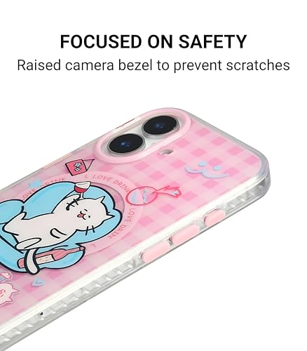 Image of Couch Queen Series Case for iPhone 16 Compatible with Wireless Charging | Fun Lazy Cat Cartoon Design with Glossy Finish | Slim Shockproof Protective Back Cover | Couch Queen Edition