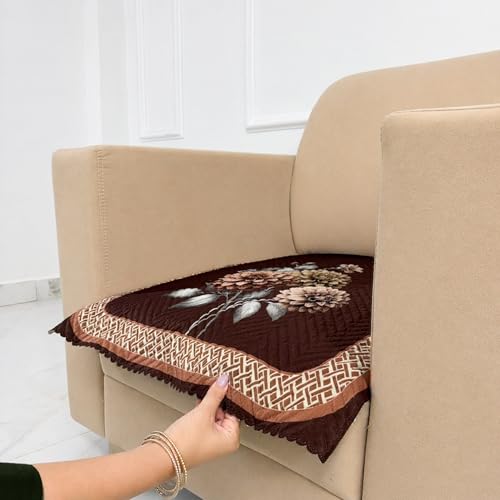 Image of Homerz 'Brooklyn Series' Premium Sofa Cover | Quilted Floral Design | Non-Slip Washable Sofa Protector | Soft Anti Slip Fabric (Brown, 1 Seater, Only Seat Cover)