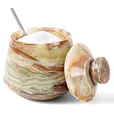 EARTHEN CRAFTS Marmor-Salzkeller mit Deckel und Löffel, grüner Onyx, 10,2 cm, handgefertigter Zucker- und keltischer Salzspender für Küche und Zuhause, ideale Aufbewahrungsbehälter für Zucker und
