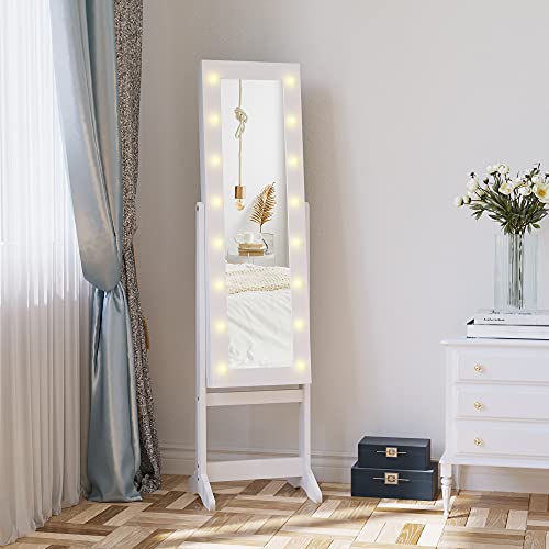 HOMCOM led sieradenkast met spiegel spiegelkast staande spiegel sieradenrekje spiegel verstelbaar wit 136 cm hoog - Image 6