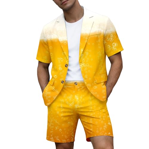 Costume homme été imprimé mousse de bière - Ensemble veste manches courtes et short