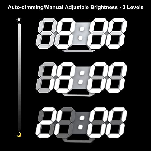 Image of Deeyaple Led Digital Alarm Clock 3D Small Wall Clock No Noise Snooze Dimmable Time Memory 12 /24 Date Temperature Remote Control Night Light Office Kitchen Living Room Bedroom (9.7 Inch, White)