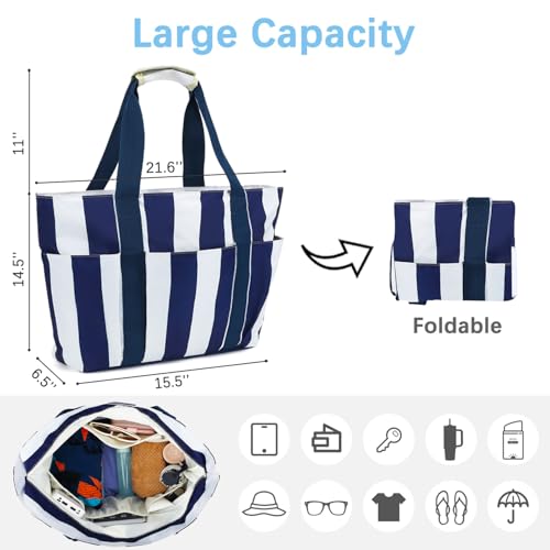 Image of Fammart Mesh Beach Bag for Women, Large Beach Toy Pool Bag with Zipper Pocket, SandProof Cruise Essentials 2026 Family Travel