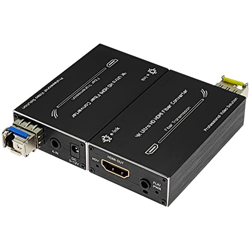 Mini HDMI Fiber Extender - HDMI to Fiber Converter, 4K HDMI Video Optical Transceiver Up to 20km Over Single-Mode Fiber with External Stereo Audio