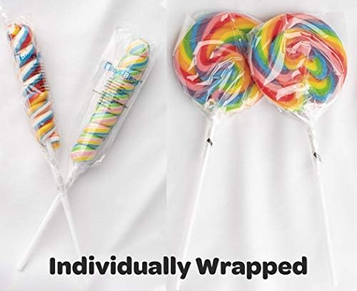 Bulk 48 Large Rainbow Lollipops -None Broken-Set of 24 Rainbow Swirl Suckers & 24 Twisty Unicorn Pops 3 Inch, Party Favors, Decorations, 4 th Of July Decor (Unbreakable Secured Packing 48 Pieces)