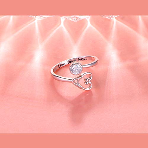 Image of 925 Sterling Silver Live Love Heal Stethoscope Ring Jewelry for Women Nurse Doctor Medical Student Graduation Gift
