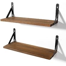 AGM Floating Shelves, 16.7 Inch Bathroom Shelf Set of 2, Rustic Wood Wall Mounted Shelf for Storage&Room Decor, Floating Shelf for Plants, Bedroom, Kitchen, Office, Living RoomDark Brown