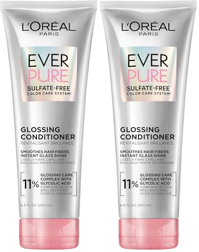 L'Oreal Paris Glossing Sulfate Free Conditioner with Glycolic Acid,Hair Care for Lasting Shine and Smoothness for Dull,Dry Hair,EverPure,6.8 Fl Oz,(Pack of 2)