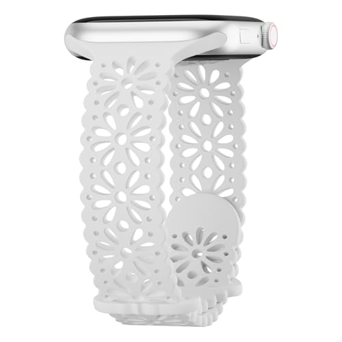 Image of Slim Lace Hollow-out Floral Silicone Bands Compatible with Apple Watch Band | Soft Thin Engraved Band Compatible with iWatch Band 38mm 40mm 41mm 42mm 44mm 45mm 46mm 49mm Series 11 10 9 8 7 SE 6 5 4 Ultra