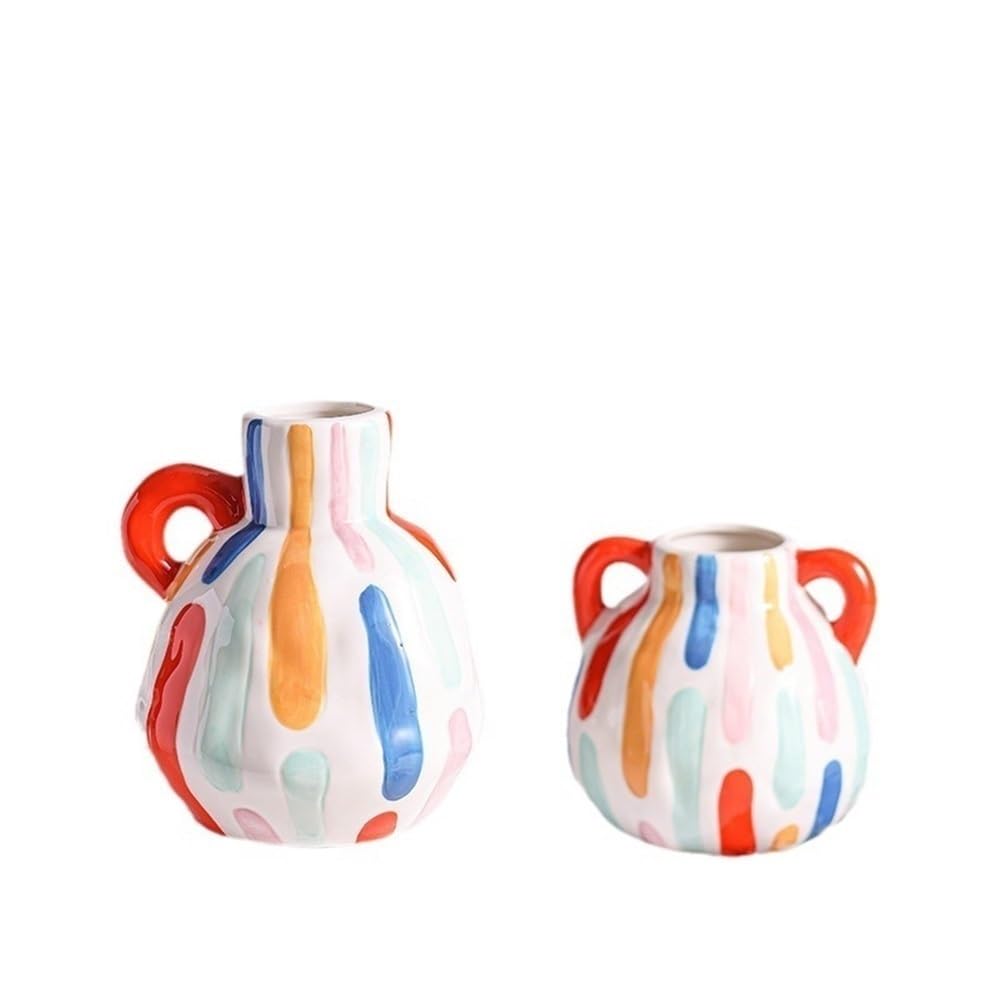 Wazon Mały ceramiczny wazon pionowe paski ładny okrągły kompozycja kwiatowa dekoracja mebli