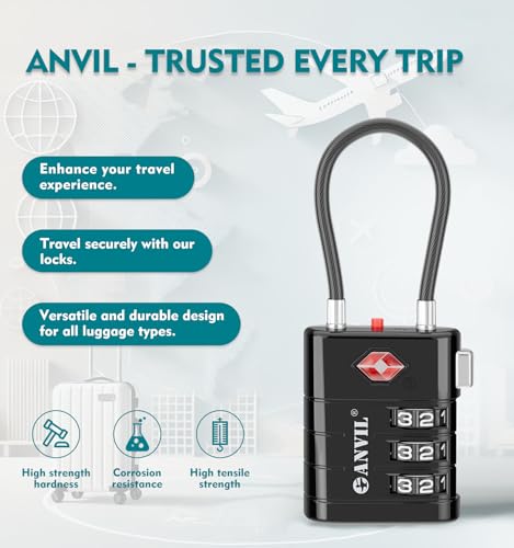 ANVIL Luggage Locks - TSA Approved, Advanced TSA008 Core, Alert Indicator. Great Suitcase & Backpack Lock for Travel & Daily Use. (2, Black) - Image 4