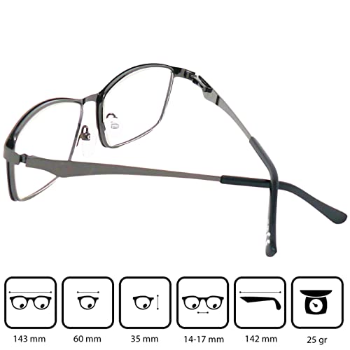 Mini Brille, Elegant Metal Reading Glasses with Rectangle Lenses, Including FREE Case, Stainless Steel Frame (Graphite) - Image 4