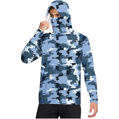 Sun Protection Shirt for Men Rash Guard Long Sleeve Print Hoodie Fishing Quick Dry Shirts with Thumb Holes and Mask