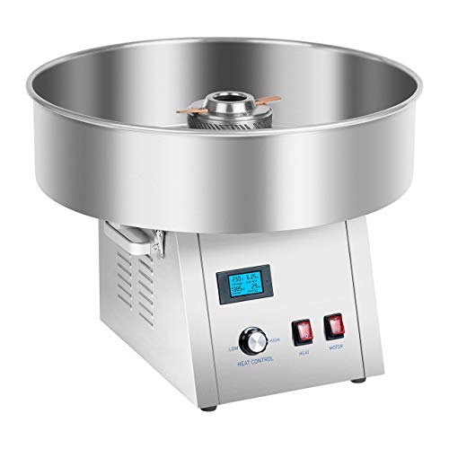 Foto von Royal Catering RCZK-SET4 Zuckerwattemaschine Set mit Fangnetz und Spuckschutz (Arbeitsleistung: 4 kg/h, 1.500 Watt Gesamtleistung, Topfdurchmesser: 62 cm, Edelstahl)
