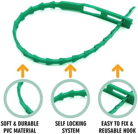 Pack of 100 Green Durable Plastic Self Locking Cable Garden Plant Ties 17.5cm Reusable Flexible Support Twist