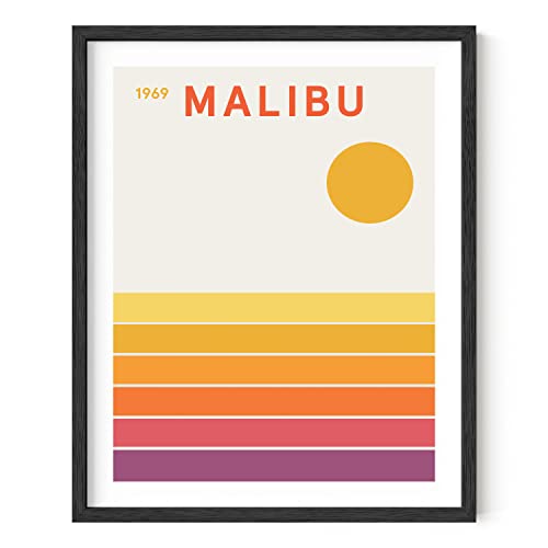 HAUS AND HUES Vintage California Wall Art – Retro Travel Poster, Orange Geometric Print, Mid-Century Aesthetic Decor (Black Frame, 16x20)