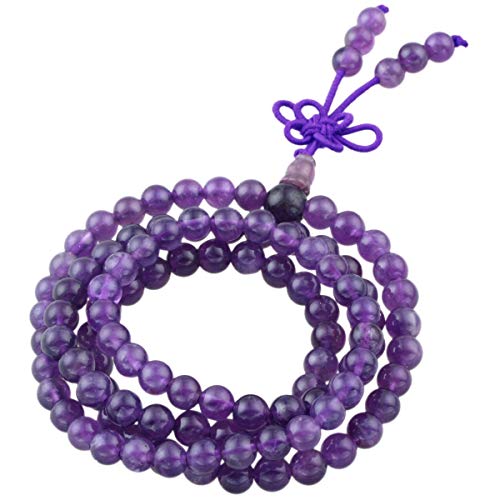 Mala Bracelet Perlé Améthyste 108 Perles Collier Élastique Énergie Idée Cadeau