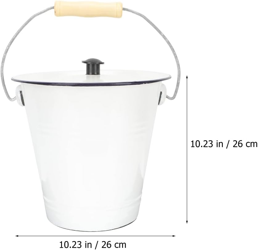 1pc Enamel Water Bucket Rice Container with Lid Liquid Container Storage Cans Milk Bucket White Enamel with Lid for Home 7l Rice