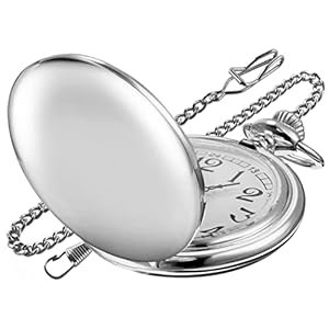 Men’s Quartz Pocket Watch, Silver, Arabic Numerals, White Dial, Stainless Steel, PK120115-sliver