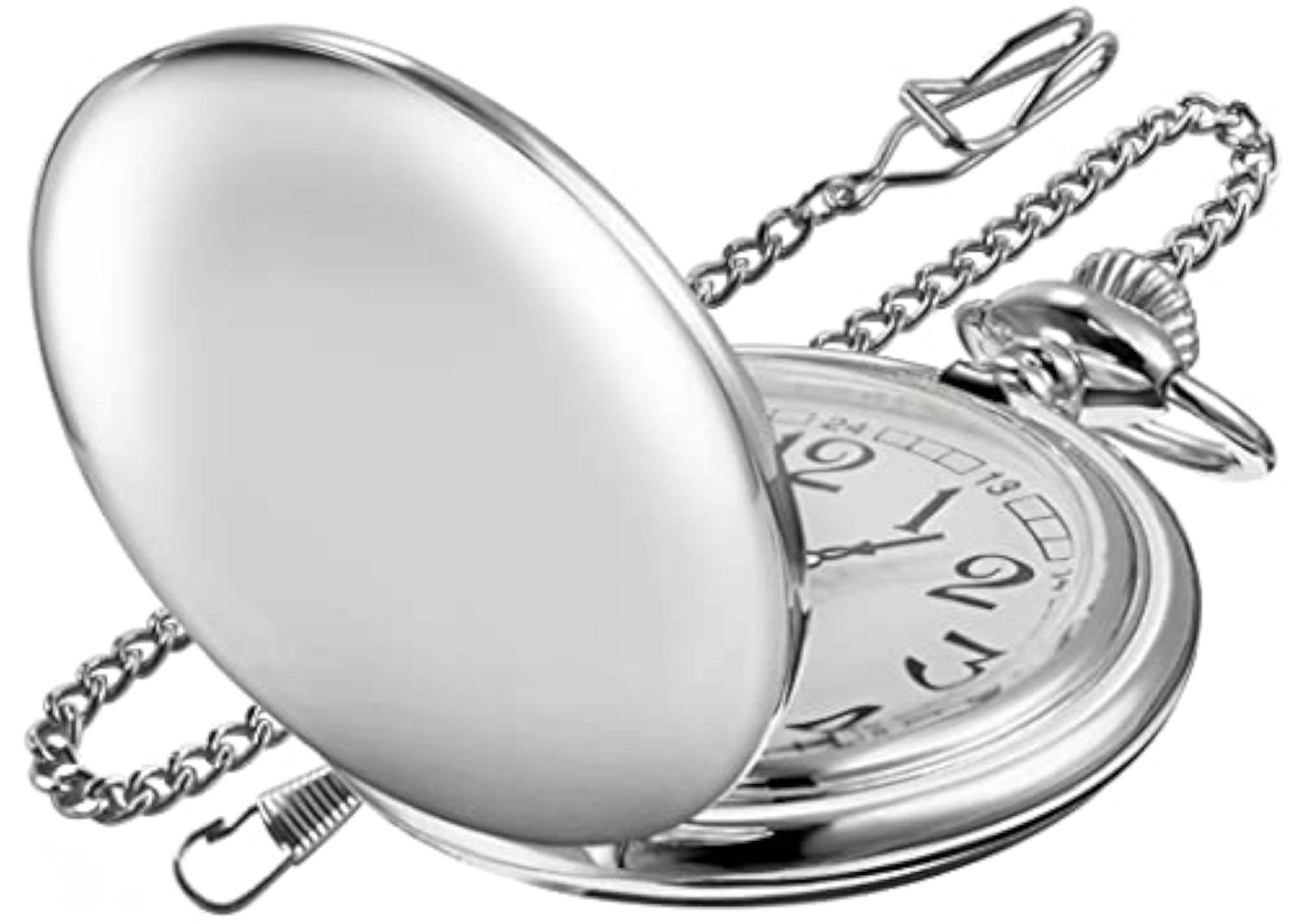Smooth Cover Quartz Pocket Watch with Roman Dial and Chain