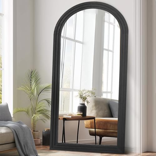 Image of 71x32 Arched Full Length Mirror, Solid Wood 3 Layer Frame, Black