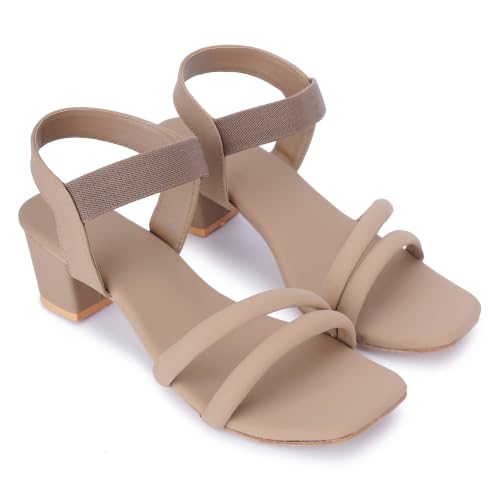 Image of SKOLL Women's Low Block Heel Strappy Sandals, Comfort Elastic Ankle Strap Open Toe Heeled Sandals, Casual Dressy Walking Sandals with Dual Front Straps