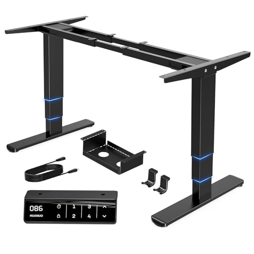 Image of HUANUO Height Adjustable Electric Standing Desk Frame, 3 Stage Leg Dual Motors Sit Stand Desk Frame with Memory Controller for Home Office, for Max 75″ x 35″ Desktop, Frame Only, Black