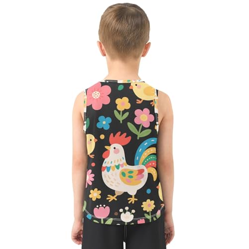 JUNZAN Rooster Chicken Tank Top for Boys Sleeveless Toddler Vest Athletic Shirt for Outdoor Beach Fitness Work Out 3T3