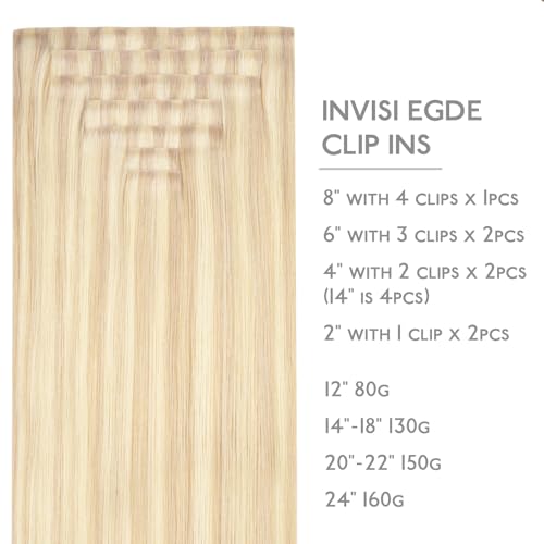 Image of WENNALIFE Invisi Edge Clip in Hair Extensions Real Human Hair, 16 Inch 130g 7pcs Balayage Light Wheat Platinum Blonde Seamless Clip in Extensions Remy Hair Clip Ins Invisible PU Skin Weft Straight Ext
