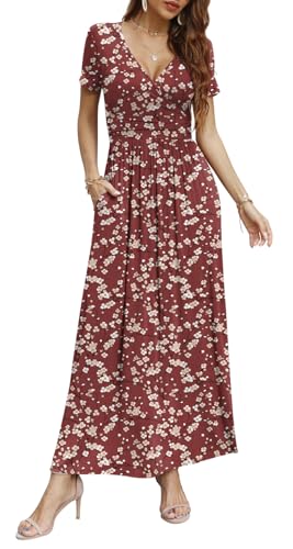 Image of CATHY Maxi Dresses for Women Short Sleeve V-Neck Casual Long Summer Wrap Dress with Pockets
