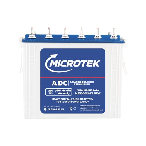 Image of Microtek Dura Strong M2503624TT | 250Ah Tall Tubular Inverter Battery with Advanced Dura Core Technology for Longer Battery Life with 60 Months of Warranty Suitable for Home, Office & Shops