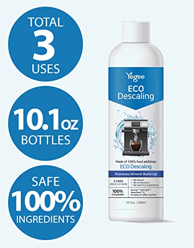 Yegee Eco Descaling, Liquid Coffee Machine Descaler, 100% Plant-Based 1St Grade Formula, Removes Limescale For All Coffee Pot Cleaner & Espresso, Capsule Machines, 10.1 Fl.oz 1 Pack #TOP1