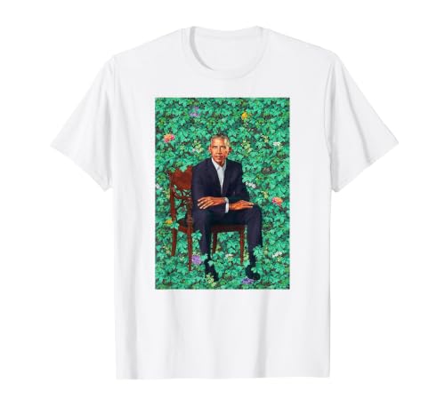 Barack Obama Sitting Floral Art T-Shirt T-Shirt, Men, White, X-Large