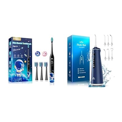 DADA-TECH Kids Electric Toothbrush Astronaut (DT-KE7 Black) + Water Flosser (W2 Blue)