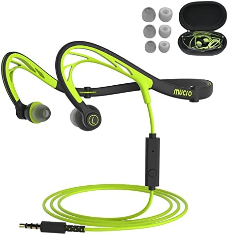 mucro Sports Earbuds Wired Running Headphones with Microphone, Neckband in-Ear Stereo Workout Earphones Designed for Jogging Gym Headsets,Green