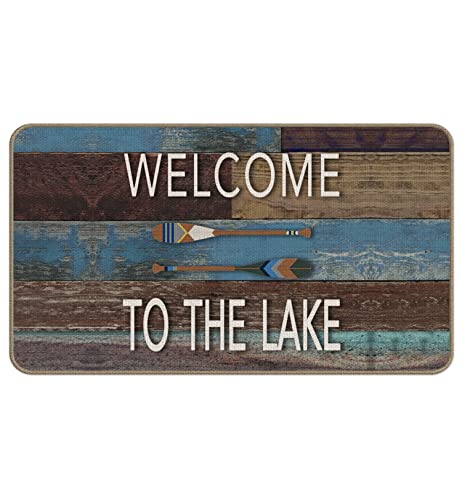 XAPEK Welcome to The Lake Decorative Indoor Outdoor Doormat, New House Front Door Mat 18 x 30 Inch for Lake Home Room Entrance, Lake Porch Mat, Lake Themed Room Decor Doormat, Lake Paddle Decor Mat