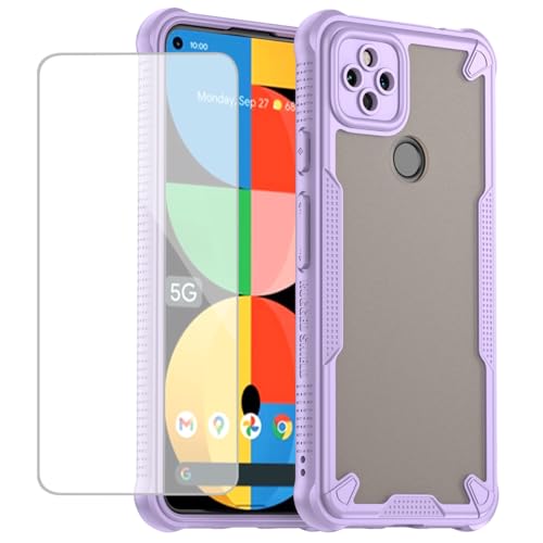 Coque Pixel 5A 5G antidérapante violette protection écran verre trempé G1F8F