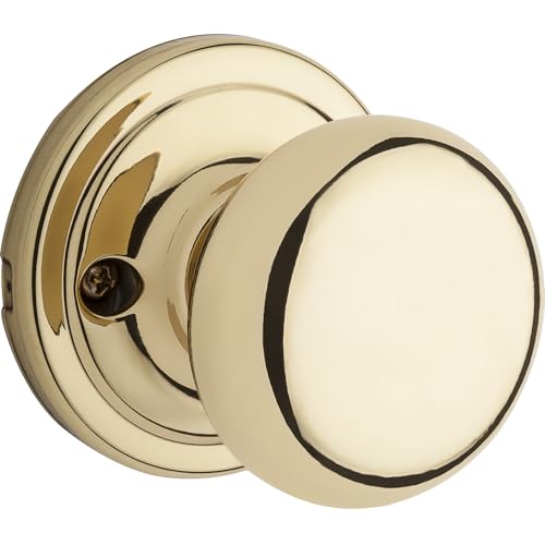 Image of Kwikset Hancock Dummy Doorknob, Single Sided Handle for Closets, French Double Doors, and Pantry, Polished Brass Non-Turning Interior Push /Pull Doorknob