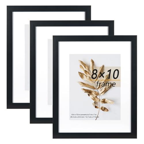 Hogaryo 8x10 Picture Frame Black 3 Pcs set can Display 5x7 Picture with Mat or 8x10 Without Mat on the Wall