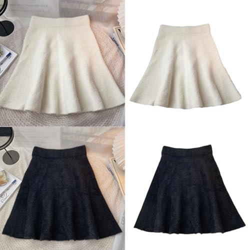 Women Fall Winter Elastic High Waist Imitated Skirt Solid Color Furry Pleated Flared A-Line Short Skirts2