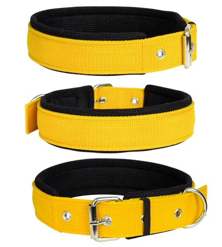 Image of Dog Collar for Large Dogs, Soft Padded Dog Belt Neck Collar, Dog Belt for Large Dogs Labrador, Golden Retriever, Pitbull, German Shepherd, Husky, Doberman (Yellow, L)